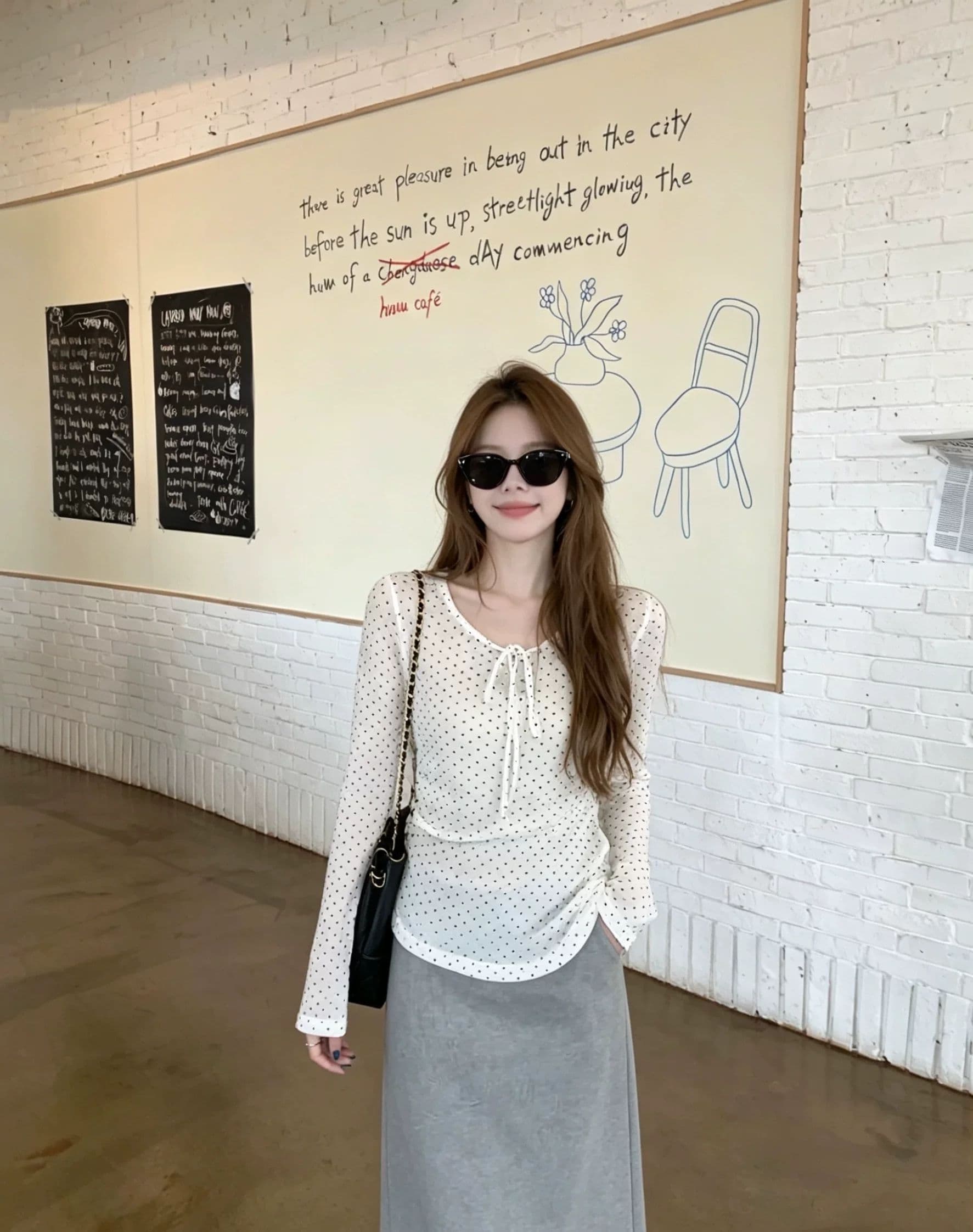 순수한 욕망 바람 마이크로 ~을 통해 도트 무늬 긴팔 블라우스 여성 여름 얇은 스타일 몸매 가꾸기 슬림해 보이는 자이언트 잘 생긴 자외선 차단 망사 맨위 트렌디 상세 이미지 3