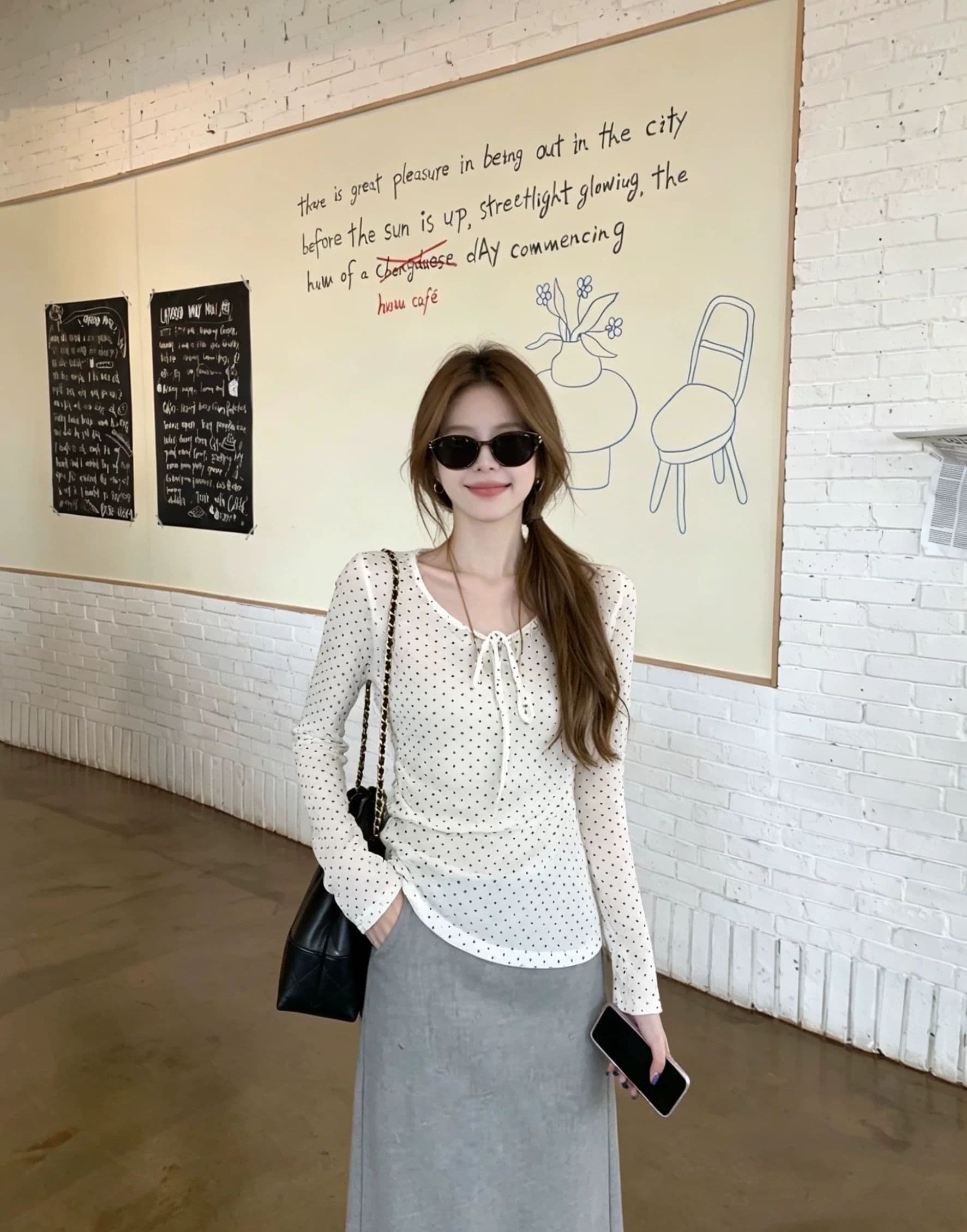 순수한 욕망 바람 마이크로 ~을 통해 도트 무늬 긴팔 블라우스 여성 여름 얇은 스타일 몸매 가꾸기 슬림해 보이는 자이언트 잘 생긴 자외선 차단 망사 맨위 트렌디 상세 이미지 5