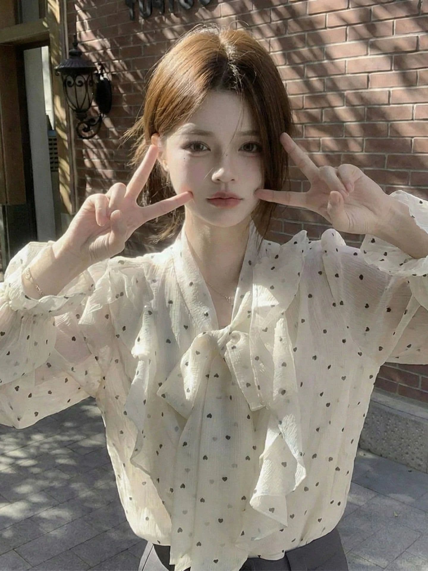 원본 쉬폰 원단 있음 네리 프릴 셔츠 티셔츠 여성 가을 여름 한 부서 나비 매듭 고급 센스 맨위 이미지 3