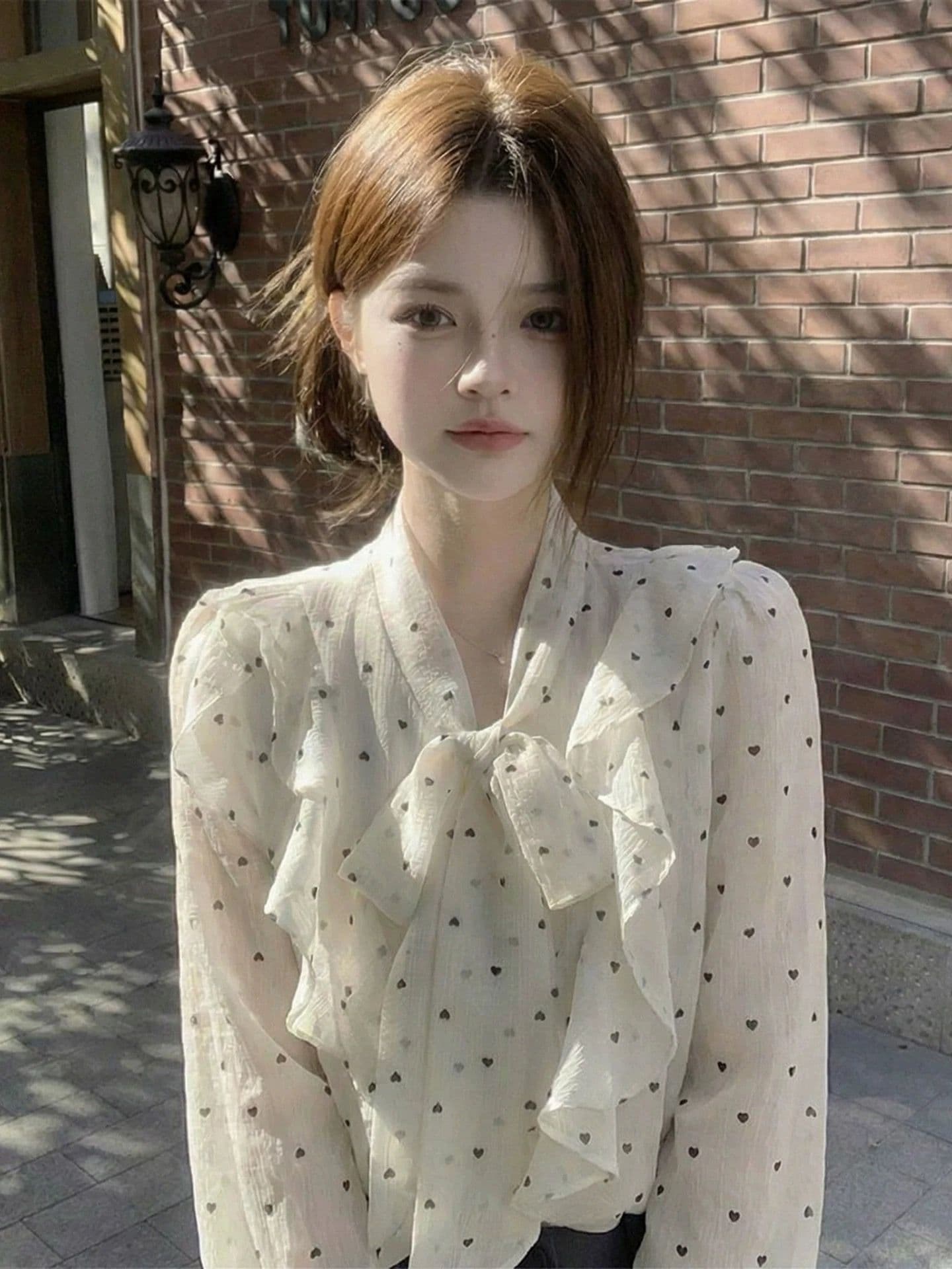 원본 쉬폰 원단 있음 네리 프릴 셔츠 티셔츠 여성 가을 여름 한 부서 나비 매듭 고급 센스 맨위 이미지 4