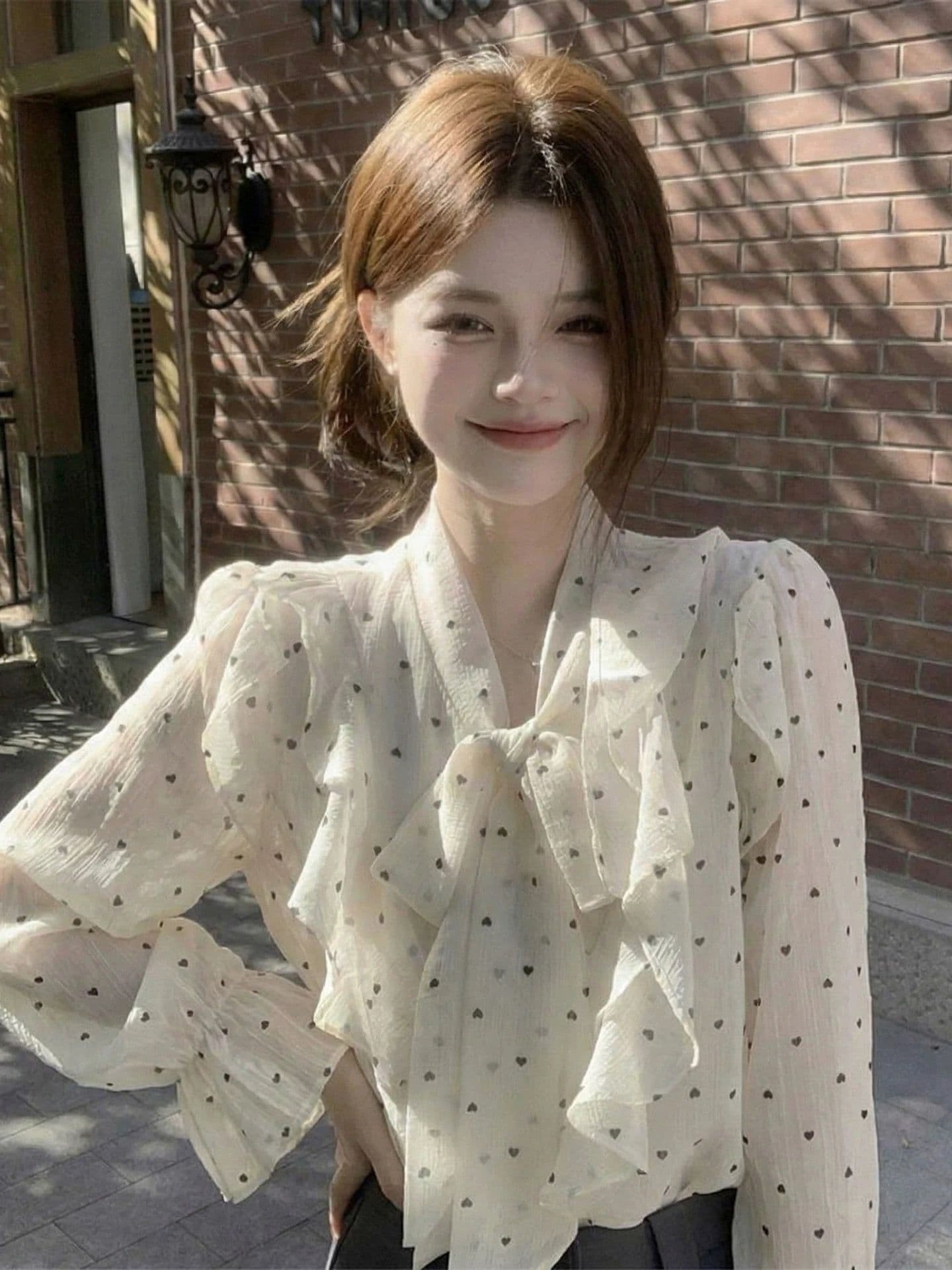원본 쉬폰 원단 있음 네리 프릴 셔츠 티셔츠 여성 가을 여름 한 부서 나비 매듭 고급 센스 맨위 상세 이미지 1