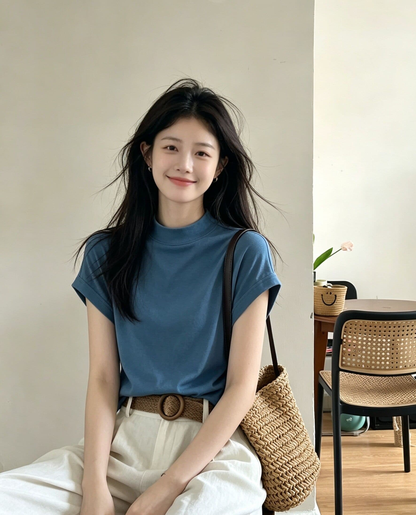 220 그램 물 부드러운 면 95 면 5 암모니아 Lun 반하이넥 긍정적 인 어깨 반팔 티셔츠 여성 여름 새로운 루즈핏 맨위 상세 이미지 7