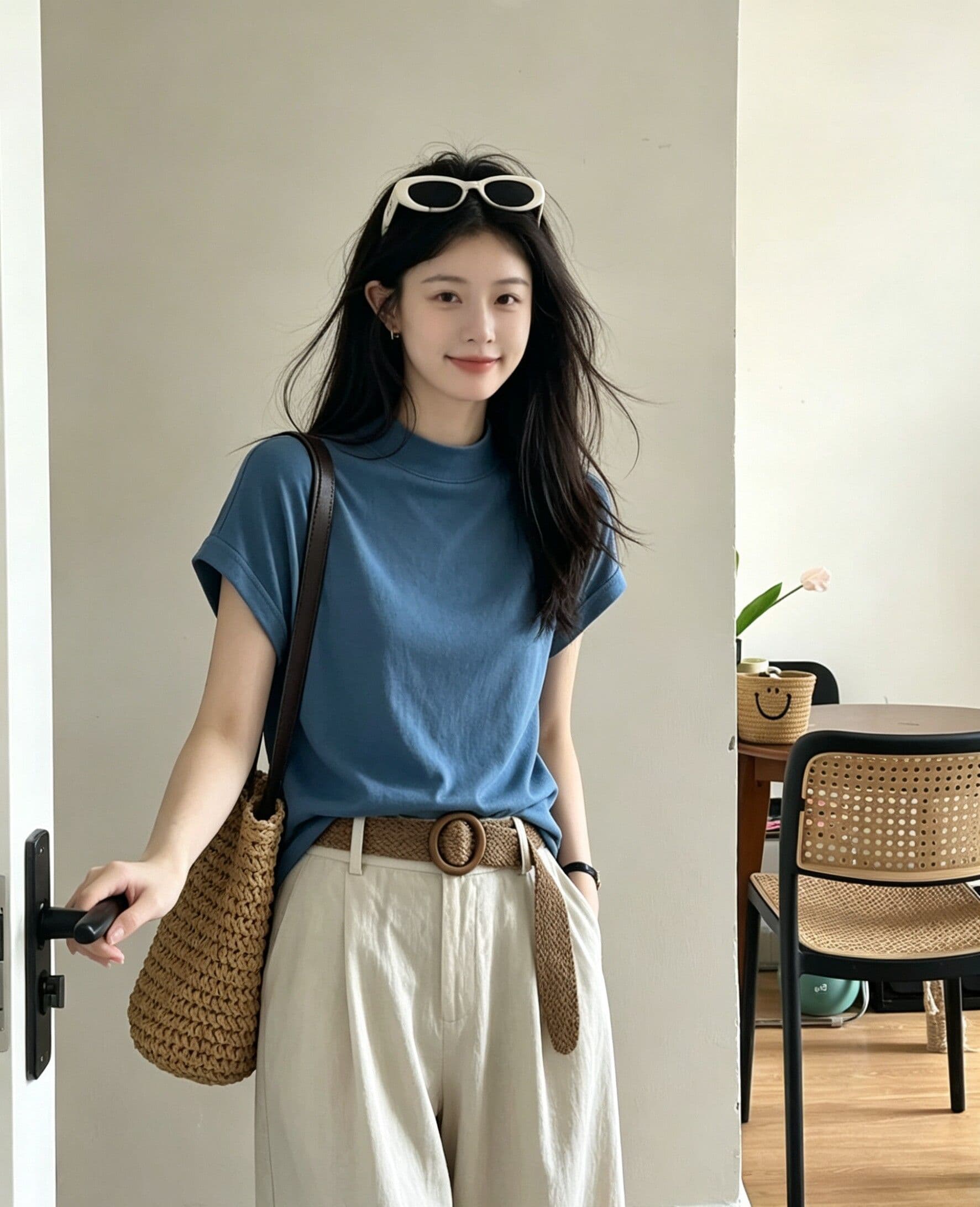 220 그램 물 부드러운 면 95 면 5 암모니아 Lun 반하이넥 긍정적 인 어깨 반팔 티셔츠 여성 여름 새로운 루즈핏 맨위 상세 이미지 8