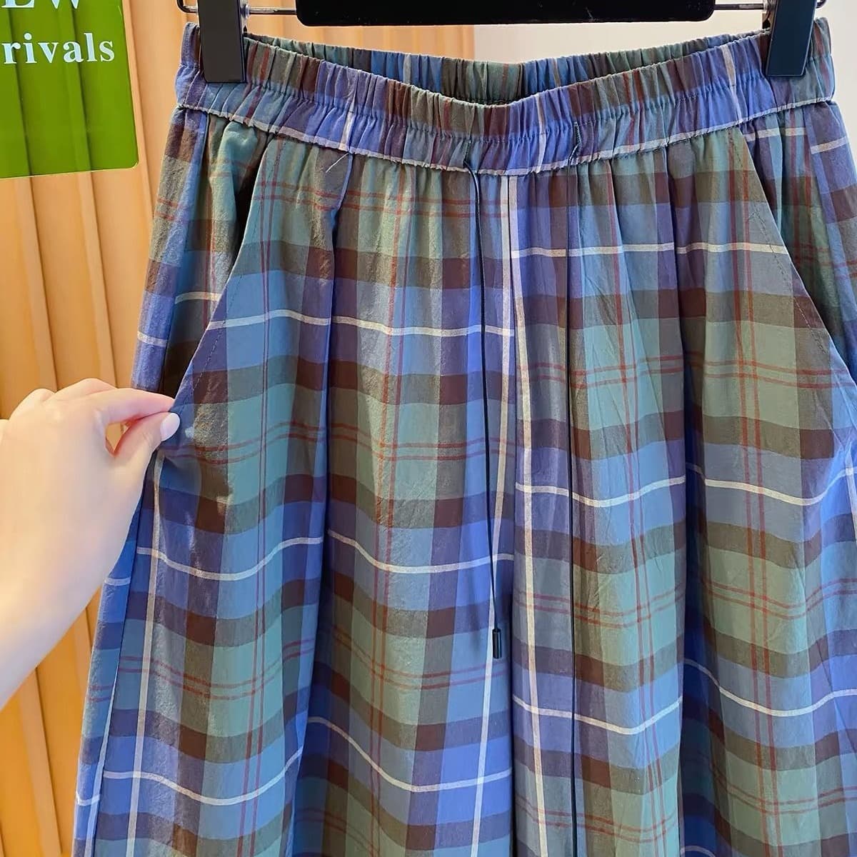 원본 원단 특별 빅 사이즈 300 근 체크무늬 바지 여름 얇은 스타일 넓은 다리 캐주얼 바지 8 점 벽오동 바지 이미지 5