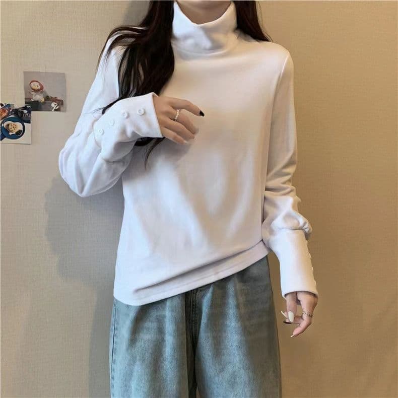 실사 2026 가을 De 플러시 반하이넥 긴팔 여성 셔츠 상세 이미지 18
