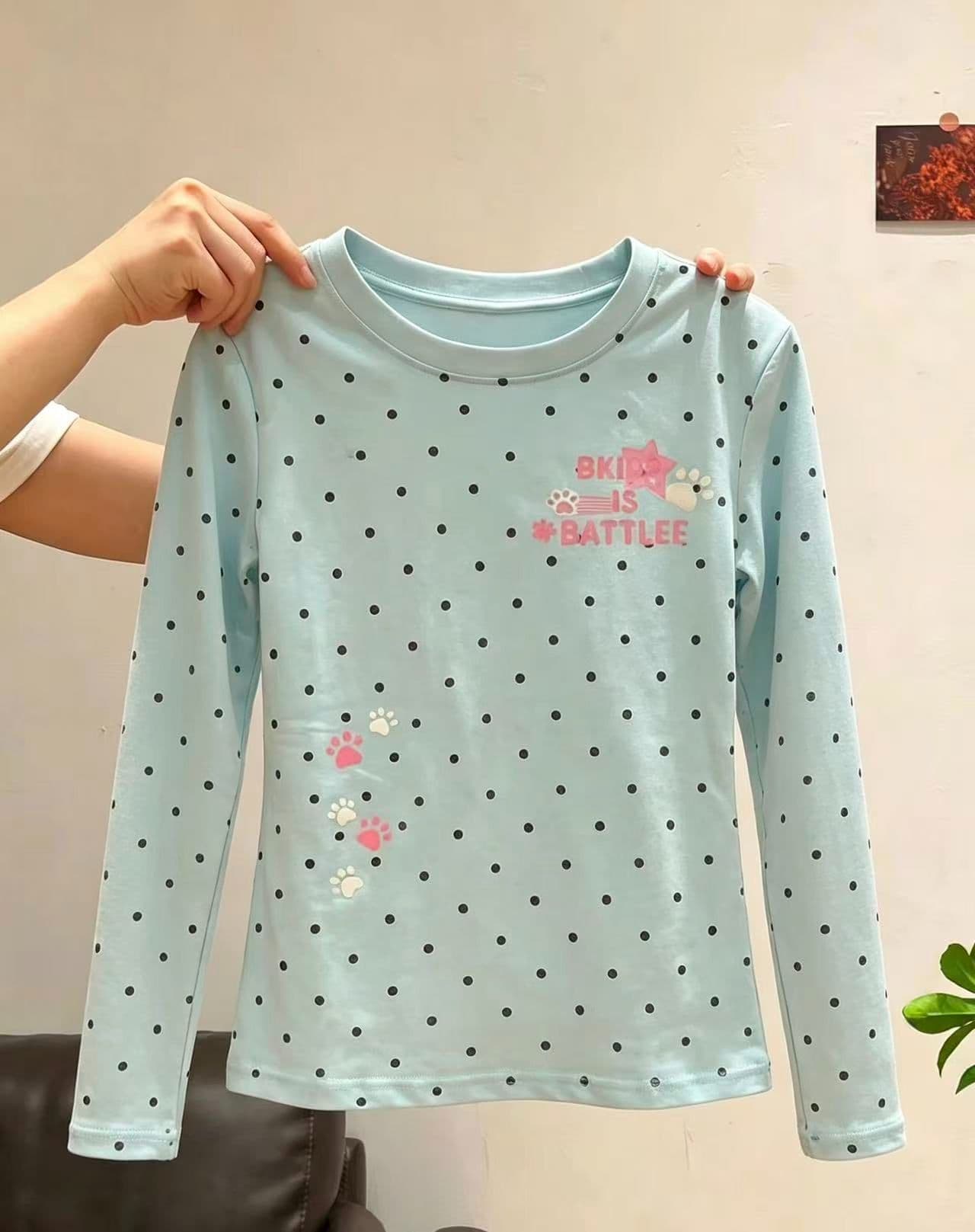 220 그램 40 빗질하다 92 면 이후 패키지 칼라 프린트 도트 무늬 긴팔 티셔츠 여성 몸매 가꾸기 라운드 넥 맨위 이미지 4