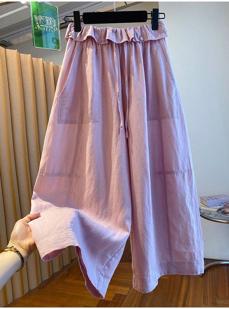 원본 원단 특별 빅 사이즈 300 근 느긋한 바람 8 점 캐주얼 바지 여성 여름 루즈핏 벽오동 와이드 레그 팬츠 상세 이미지 1
