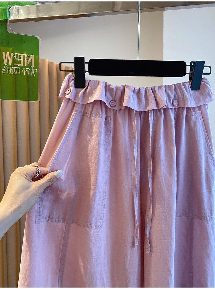 원본 원단 특별 빅 사이즈 300 근 느긋한 바람 8 점 캐주얼 바지 여성 여름 루즈핏 벽오동 와이드 레그 팬츠 상세 이미지 3