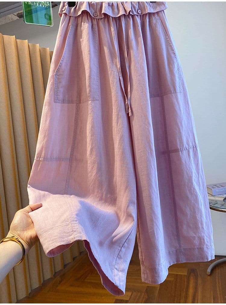 원본 원단 특별 빅 사이즈 300 근 느긋한 바람 8 점 캐주얼 바지 여성 여름 루즈핏 벽오동 와이드 레그 팬츠 상세 이미지 4