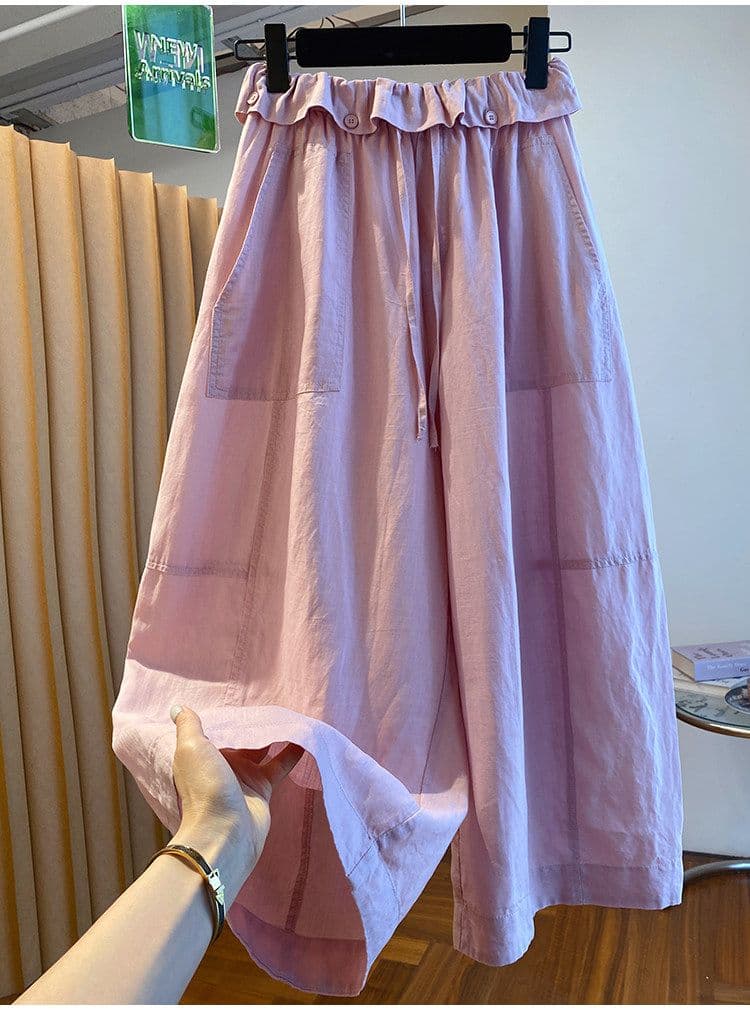 원본 원단 특별 빅 사이즈 300 근 느긋한 바람 8 점 캐주얼 바지 여성 여름 루즈핏 벽오동 와이드 레그 팬츠 상세 이미지 6