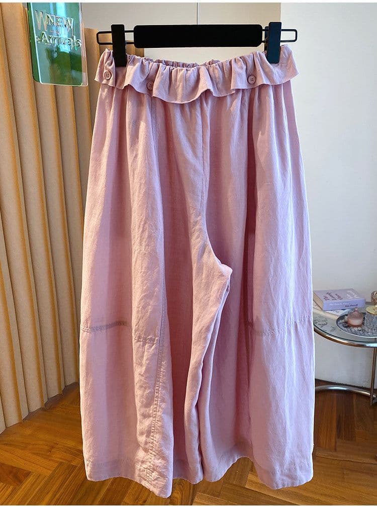 원본 원단 특별 빅 사이즈 300 근 느긋한 바람 8 점 캐주얼 바지 여성 여름 루즈핏 벽오동 와이드 레그 팬츠 상세 이미지 11