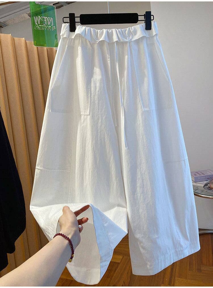 원본 원단 특별 빅 사이즈 300 근 느긋한 바람 8 점 캐주얼 바지 여성 여름 루즈핏 벽오동 와이드 레그 팬츠 상세 이미지 15