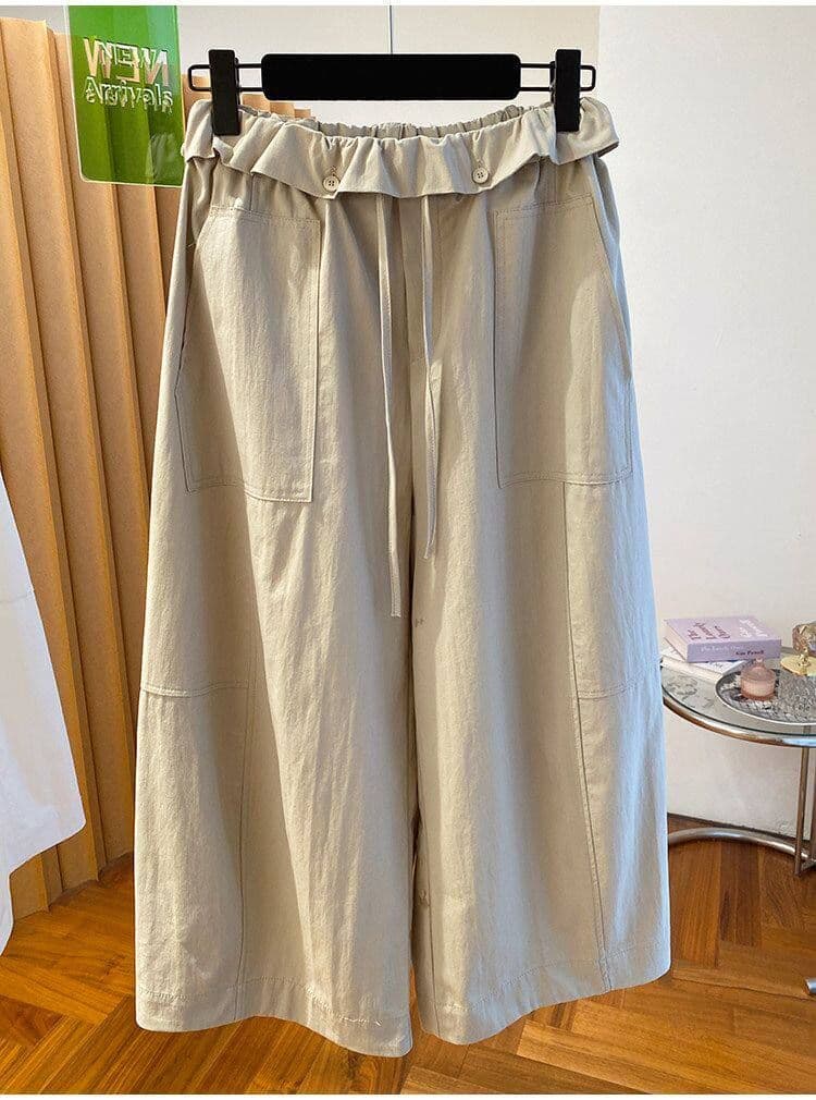 원본 원단 특별 빅 사이즈 300 근 느긋한 바람 8 점 캐주얼 바지 여성 여름 루즈핏 벽오동 와이드 레그 팬츠 상세 이미지 23