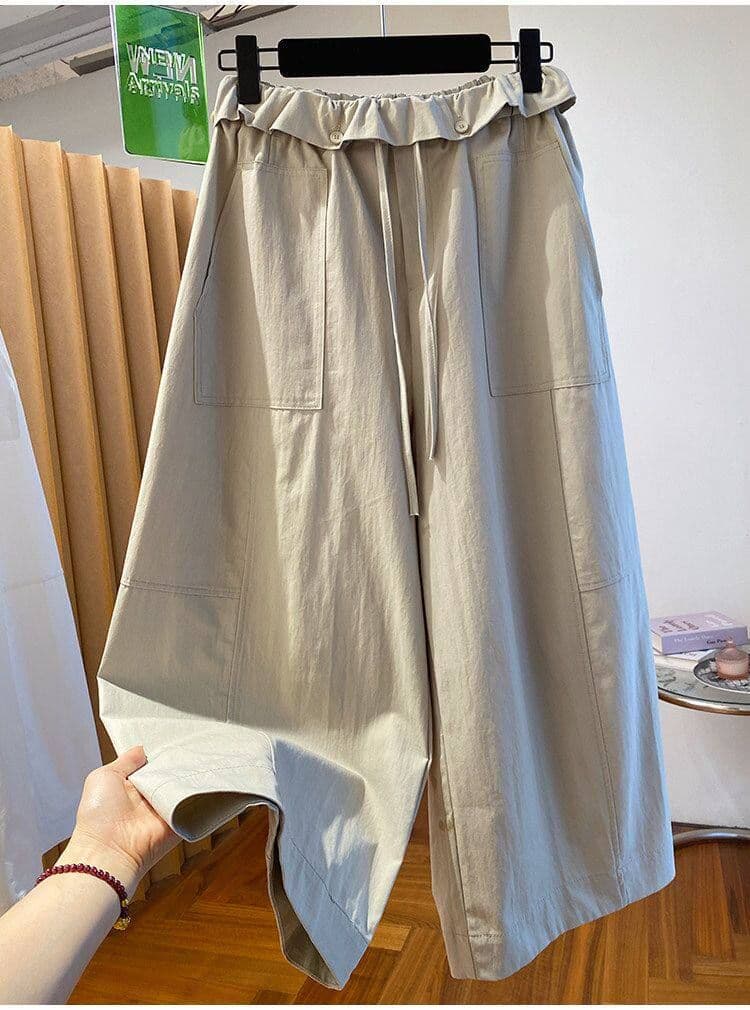 원본 원단 특별 빅 사이즈 300 근 느긋한 바람 8 점 캐주얼 바지 여성 여름 루즈핏 벽오동 와이드 레그 팬츠 상세 이미지 24