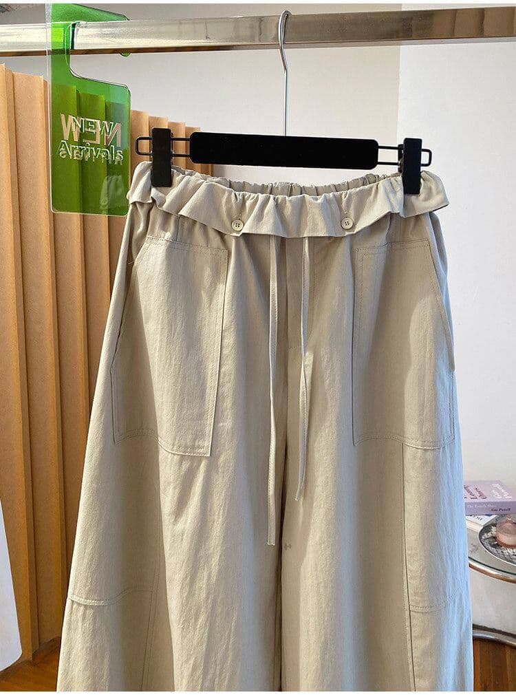 원본 원단 특별 빅 사이즈 300 근 느긋한 바람 8 점 캐주얼 바지 여성 여름 루즈핏 벽오동 와이드 레그 팬츠 상세 이미지 25