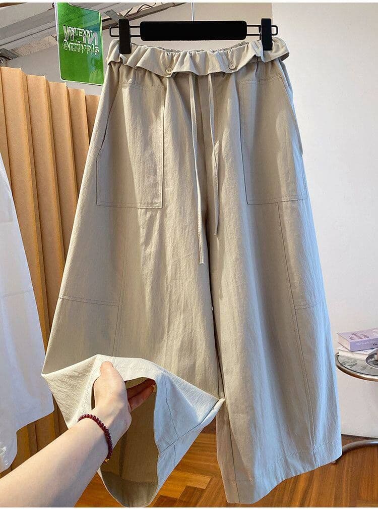 원본 원단 특별 빅 사이즈 300 근 느긋한 바람 8 점 캐주얼 바지 여성 여름 루즈핏 벽오동 와이드 레그 팬츠 상세 이미지 27