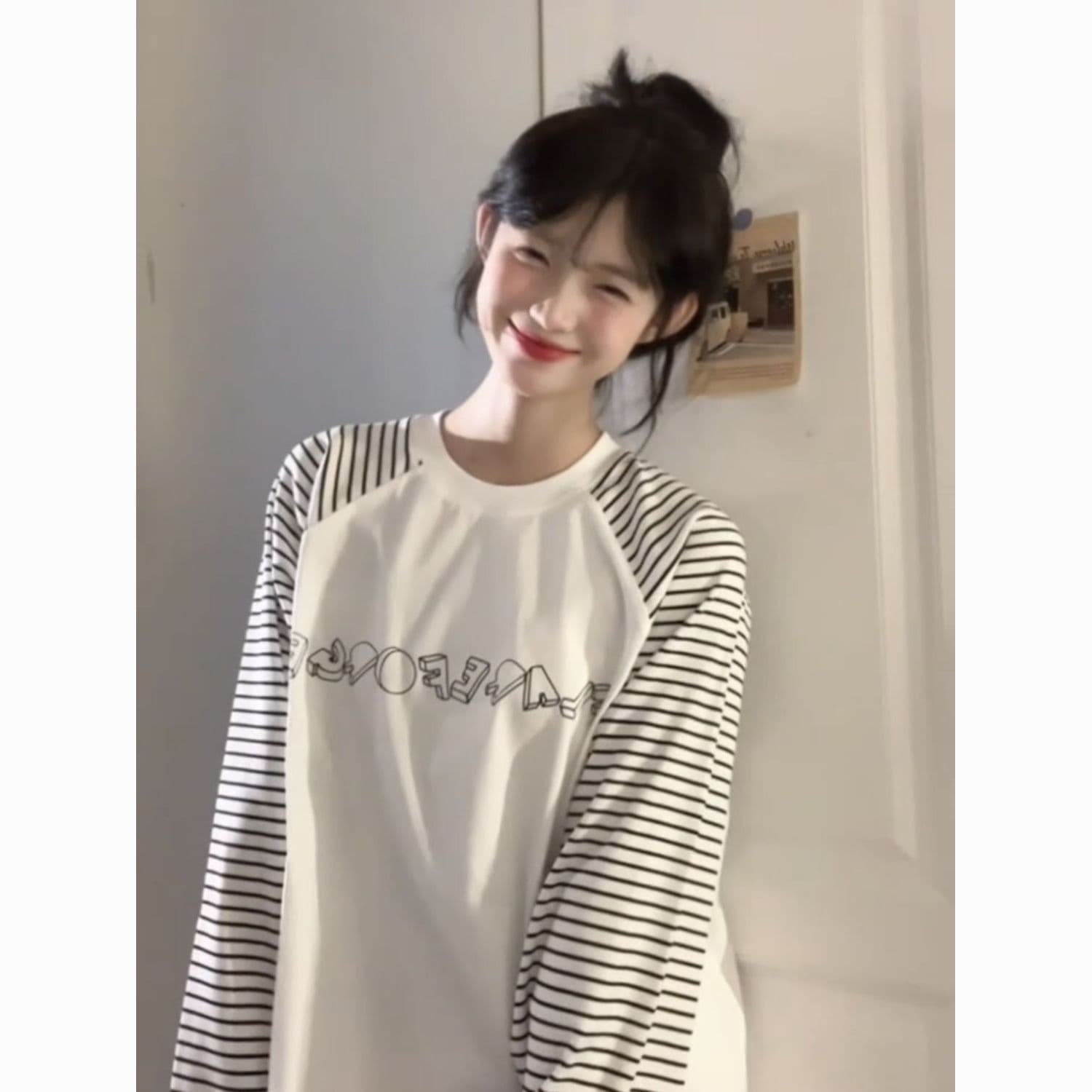 2026 가을 원본 솜씨 순면 220 그램 긴팔 티셔츠 여성 이미지 4