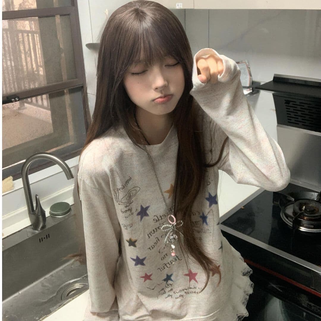 2026 가을 광저우 원본 원단 색상 수채화 낙서 자외선 차단 블라우스 여성 망사 루즈핏 긴팔 티셔츠 상세 이미지 6