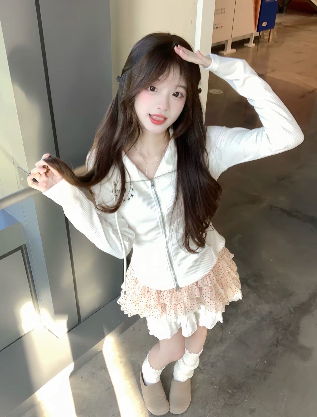 2026 가을 백금 지퍼 95 면 5 암모니아 Lun 이후 패키지 칼라 광저우 원본 원단 후드티 여성 상세 이미지 3