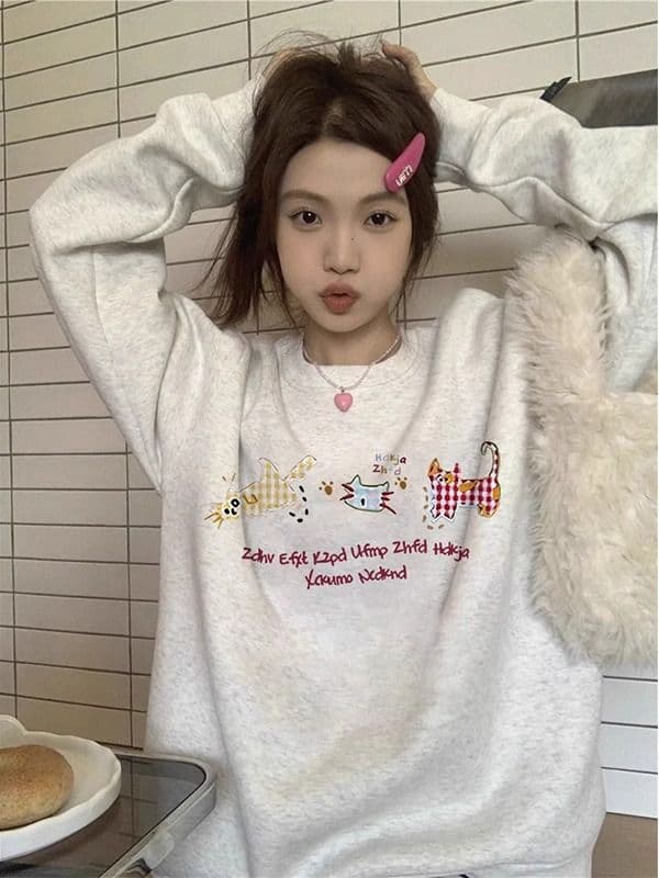 2026 년 가을 겨울 모방 Mianhua 면 복합 얇은 스타일 310g 털이 있는 400g 라운드 넥 후드티 여성 상세 이미지 5