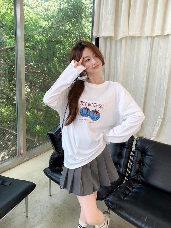 210 그램 21 이후 패키지 칼라 프린트 가을 의상 긴팔 티셔츠 여성 루즈핏 순면 라운드 넥 맨위 상세 이미지 3