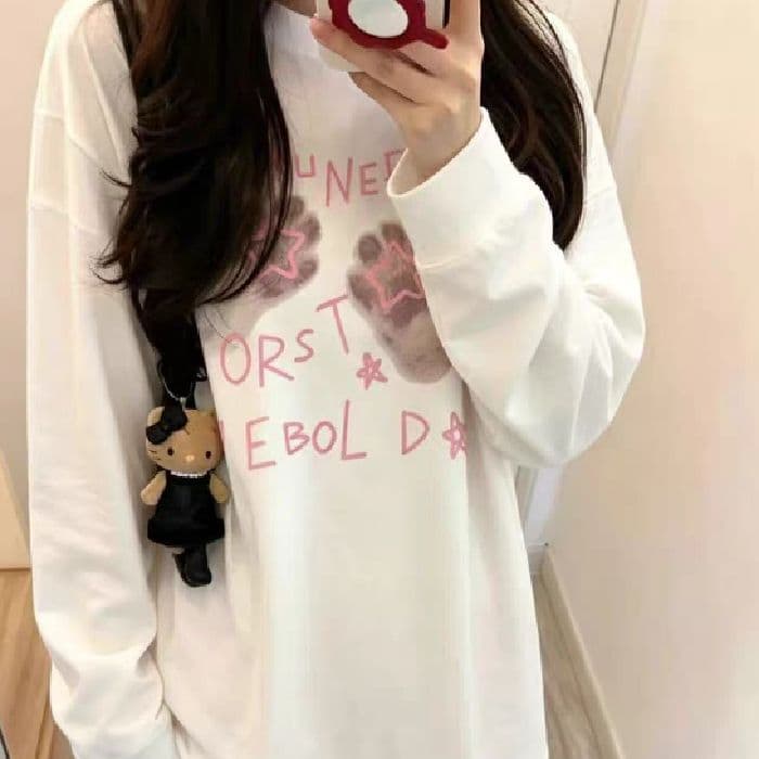210 그램 21 이후 패키지 칼라 프린트 가을 뭉치 구두 긴팔 티셔츠 여성 루즈핏 순면 라운드 넥 맨위