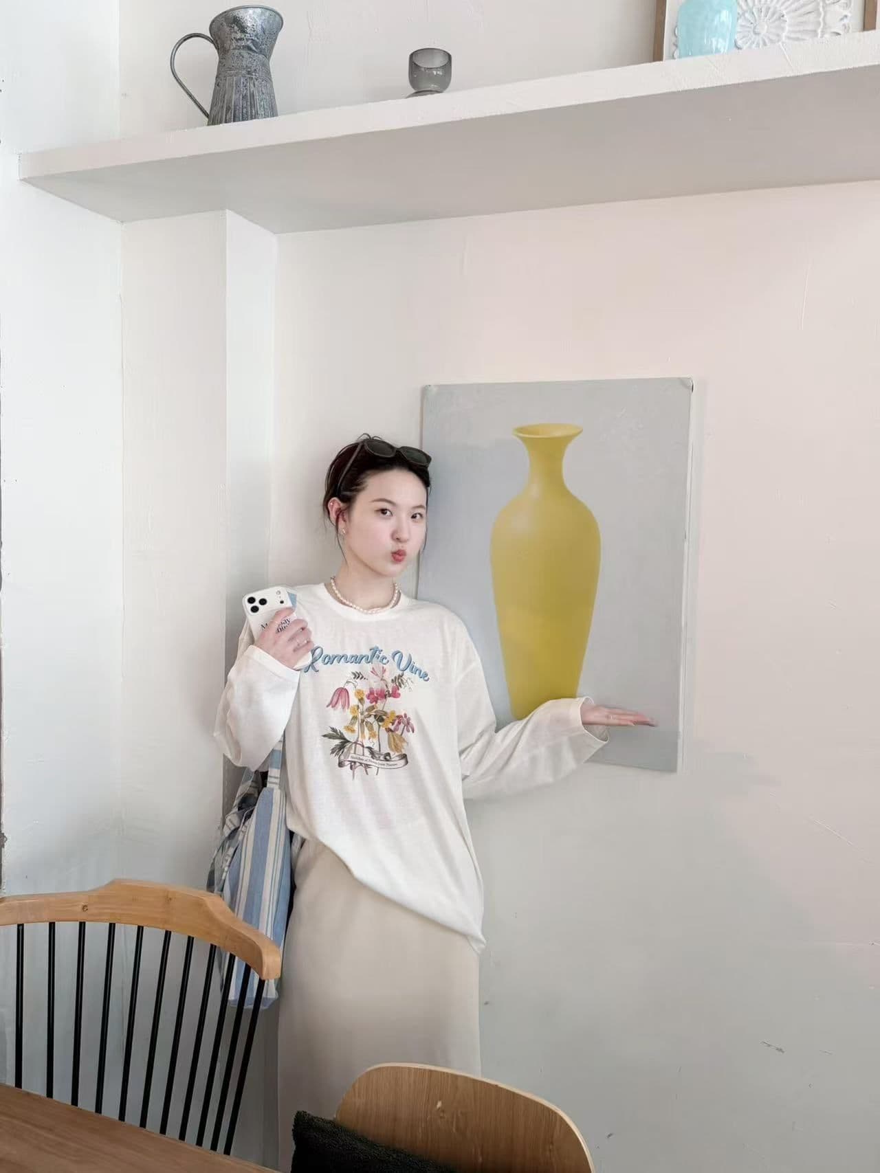 180 그램 아마 눈꽃 긴팔 티셔츠 태양 보호 셔츠 기본 셔츠 블라우스 통기성 루즈핏 이미지 3