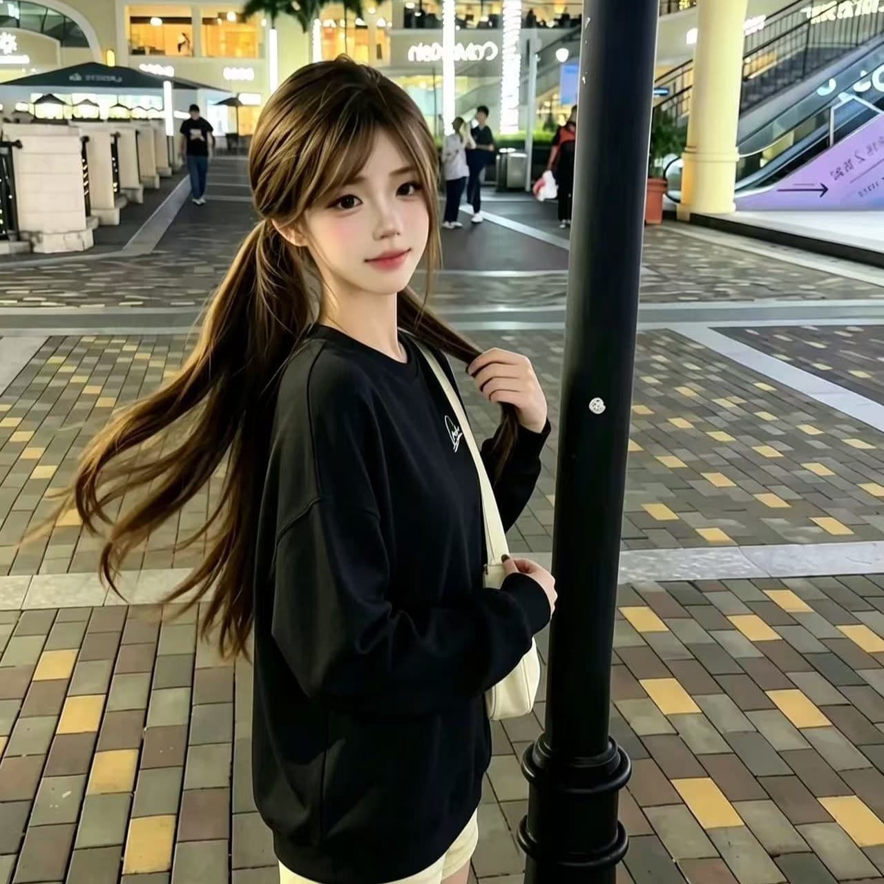 2026 가을 후아 면 복합 프린트 라운드 넥 후드티 여성 얇은 스타일 털이 있는 이미지 5