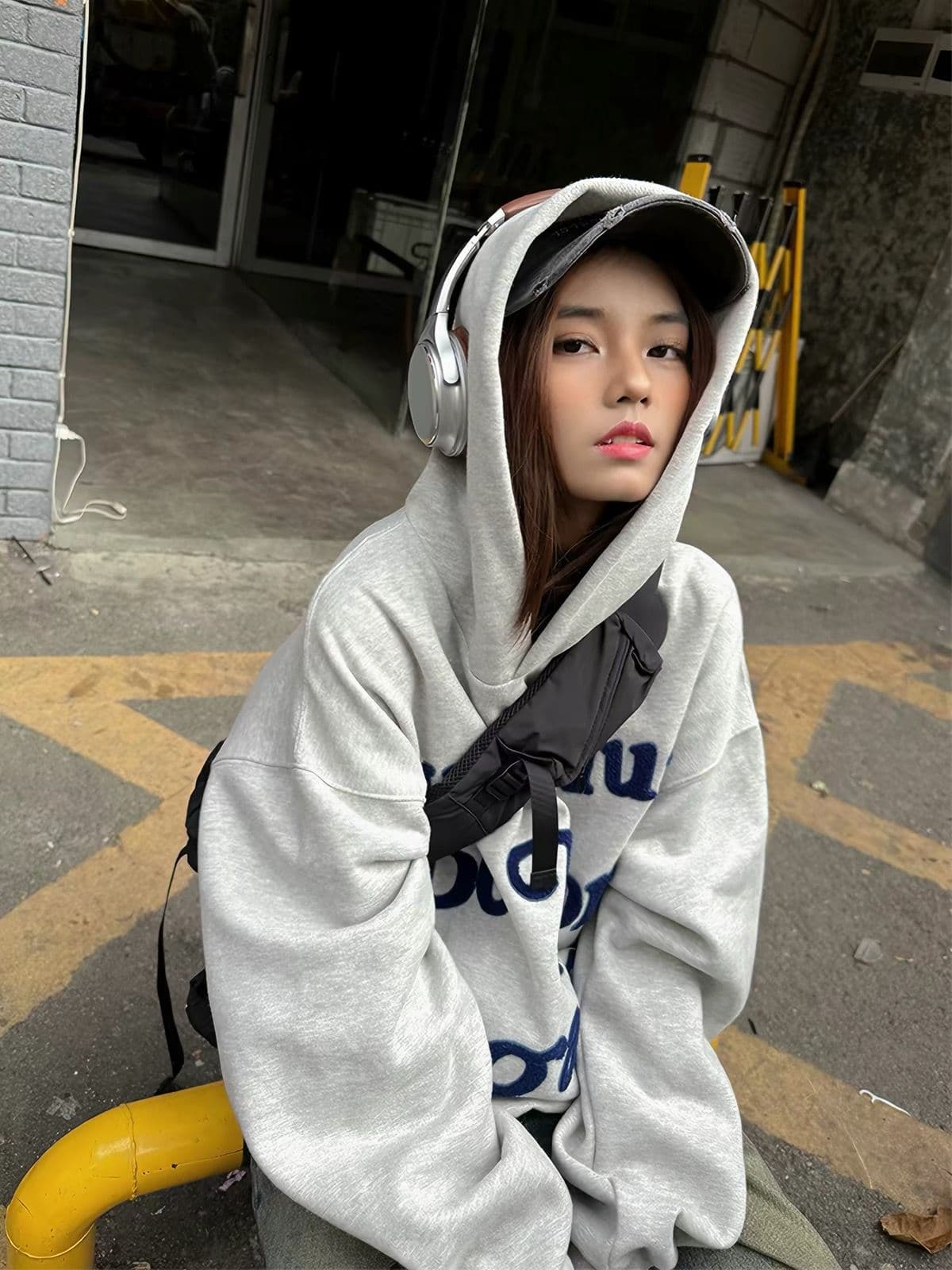2026 가을 후아 면 복합 없음 모자 로프 없음 주머니 후드 티 스웨터 여성 얇은 스타일 털이 있는 상세 이미지 6