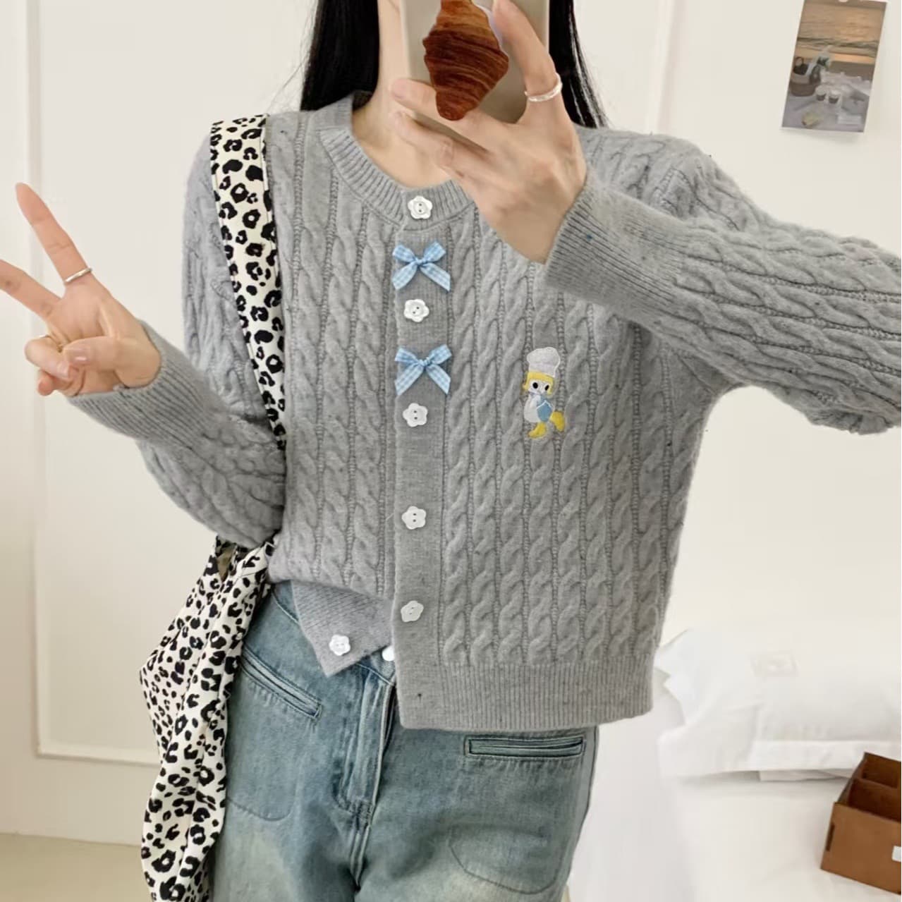느긋한 바람 니트 오픈 가디건 여성 가을 겨울 2026 년 새로운 학생 루즈핏 작은 키 재킷 외국 가스 다용도 맨위 상세 이미지 5