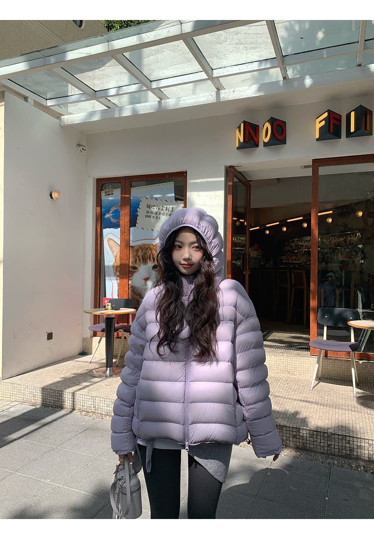 한국 스타일 루즈핏 2026 새로운 다운 재킷 여성 갈비 살 버블 푸 내부 및 외부 같은 재료 거북이 쇼트 스타일 후드 코튼 자켓 상세 이미지 17