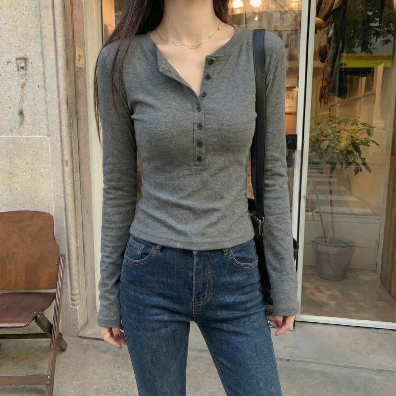 실사 280 그램 양 플러시 원본 헨리 칼라 털이 있는 긴팔 티셔츠 기본 셔츠 여성 인사이드 잡아라. 의류 상세 이미지 11