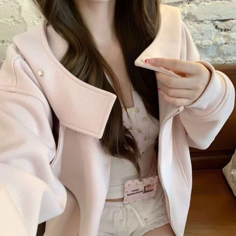 2026 가을 얇은 스타일 원본 솜씨 백금 지퍼 이후 패키지 칼라 순수한 Mianhua 면 후드티 여성 이미지 4