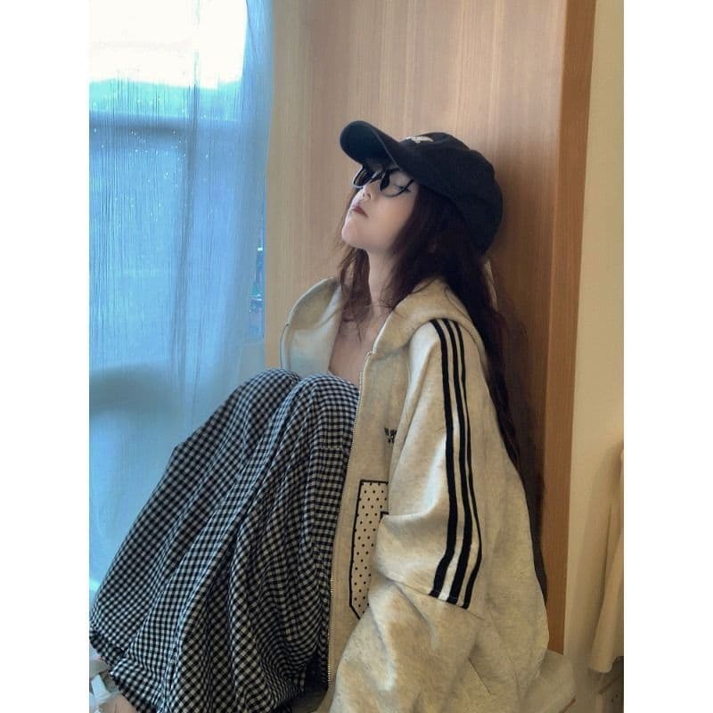 2026 가을 얇은 스타일 백금 지퍼 이후 패키지 칼라 순수한 Mianhua 면 후드티 여성