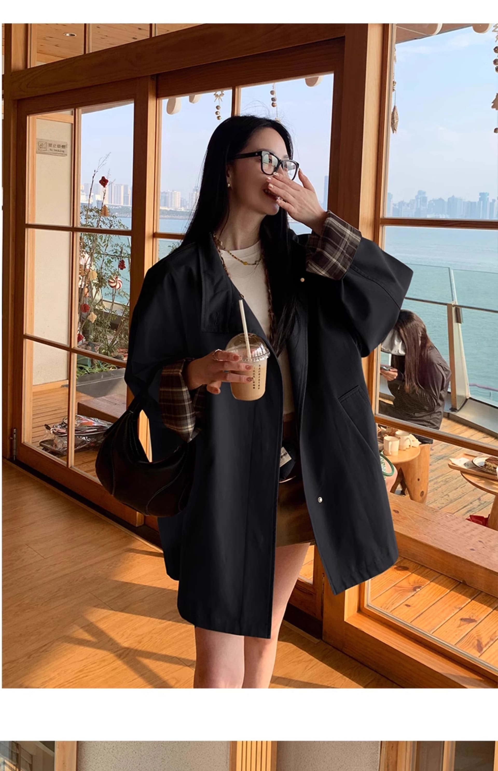재킷 재킷 여성 짧은 2026 이른 가을 새로운 고급 센스 캐주얼 루즈핏 슬림해 보이는 작은 키 카키 색 코트 상세 이미지 4