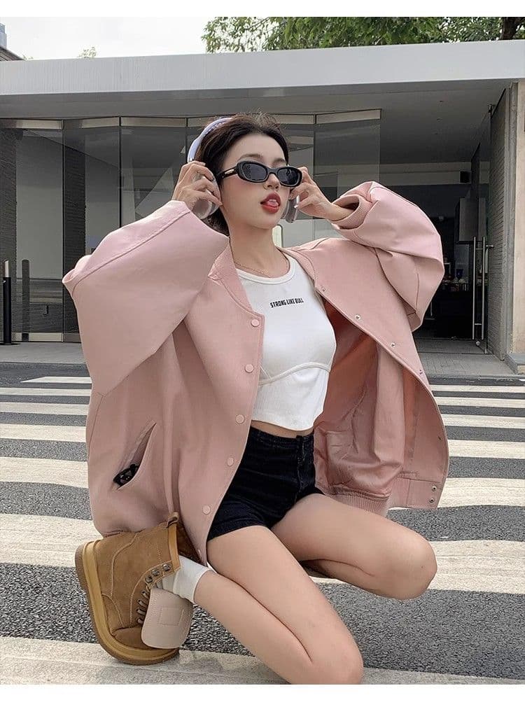 원본 것 야구 유니폼 여성 가을 겨울 새로운 아메리칸 레트로 작은 키 루즈핏 다용도 디자인 센스 재킷 상세 이미지 18