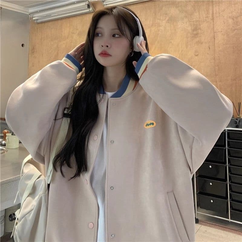 스웨이드 원단 복합 아메리칸 레트로 긴팔 야구 유니폼 여성 코트 가을 새로운 여성 외부 가져 가라. 오픈 가디건 맨위 이미지 2