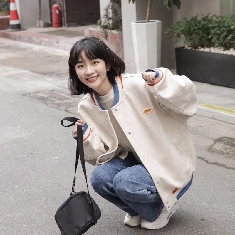 스웨이드 원단 복합 아메리칸 레트로 긴팔 야구 유니폼 여성 코트 가을 새로운 여성 외부 가져 가라. 오픈 가디건 맨위 이미지 3