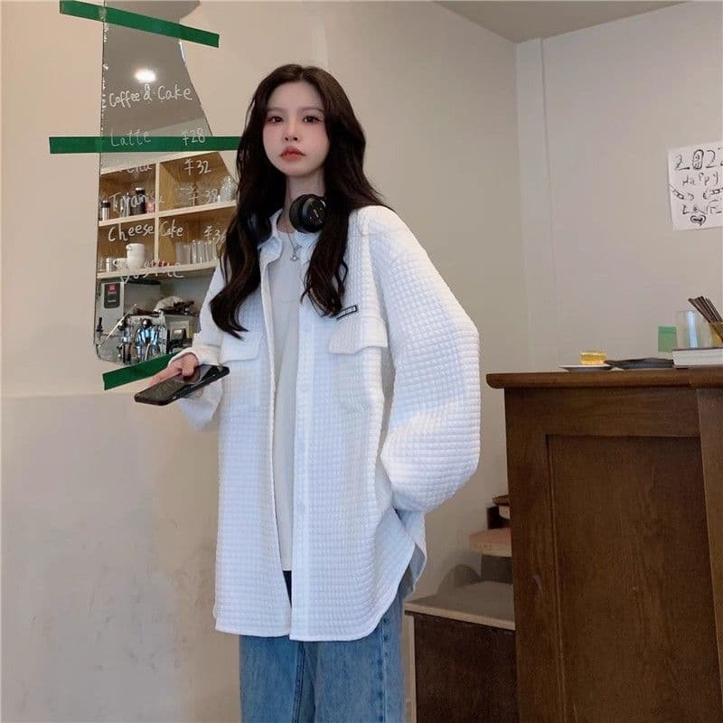 원본 것 가을 의상 아메리칸 조수 브랜드 디자인 센스 후아 남편 그리드 셔츠 맨위 여성 루즈핏 긴팔 재킷 트렌디 상세 이미지 3