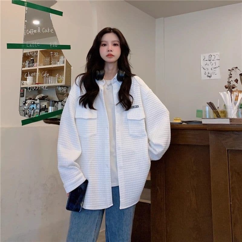 원본 것 가을 의상 아메리칸 조수 브랜드 디자인 센스 후아 남편 그리드 셔츠 맨위 여성 루즈핏 긴팔 재킷 트렌디 상세 이미지 4