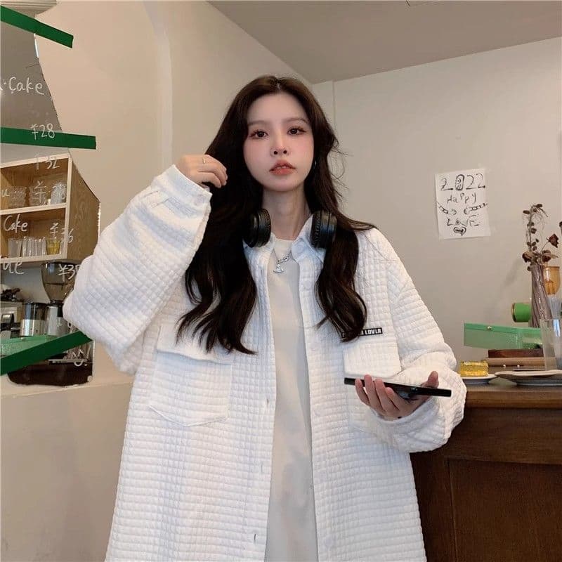원본 것 가을 의상 아메리칸 조수 브랜드 디자인 센스 후아 남편 그리드 셔츠 맨위 여성 루즈핏 긴팔 재킷 트렌디 상세 이미지 5