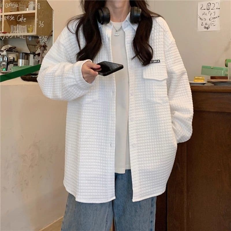 원본 것 가을 의상 아메리칸 조수 브랜드 디자인 센스 후아 남편 그리드 셔츠 맨위 여성 루즈핏 긴팔 재킷 트렌디 상세 이미지 6