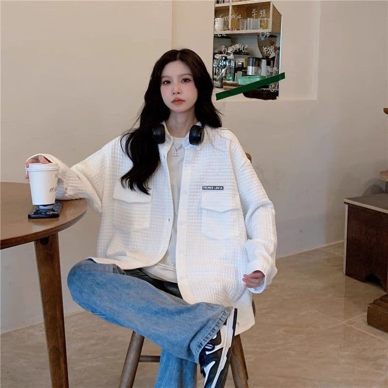 원본 것 가을 의상 아메리칸 조수 브랜드 디자인 센스 후아 남편 그리드 셔츠 맨위 여성 루즈핏 긴팔 재킷 트렌디 상세 이미지 7