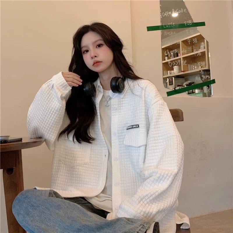 원본 것 가을 의상 아메리칸 조수 브랜드 디자인 센스 후아 남편 그리드 셔츠 맨위 여성 루즈핏 긴팔 재킷 트렌디 상세 이미지 8