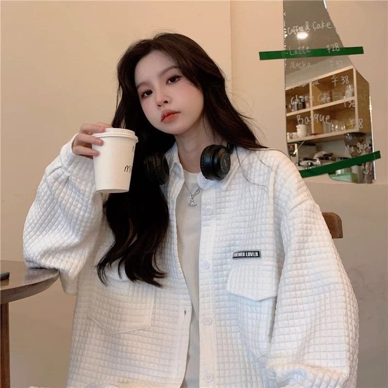 원본 것 가을 의상 아메리칸 조수 브랜드 디자인 센스 후아 남편 그리드 셔츠 맨위 여성 루즈핏 긴팔 재킷 트렌디 상세 이미지 9