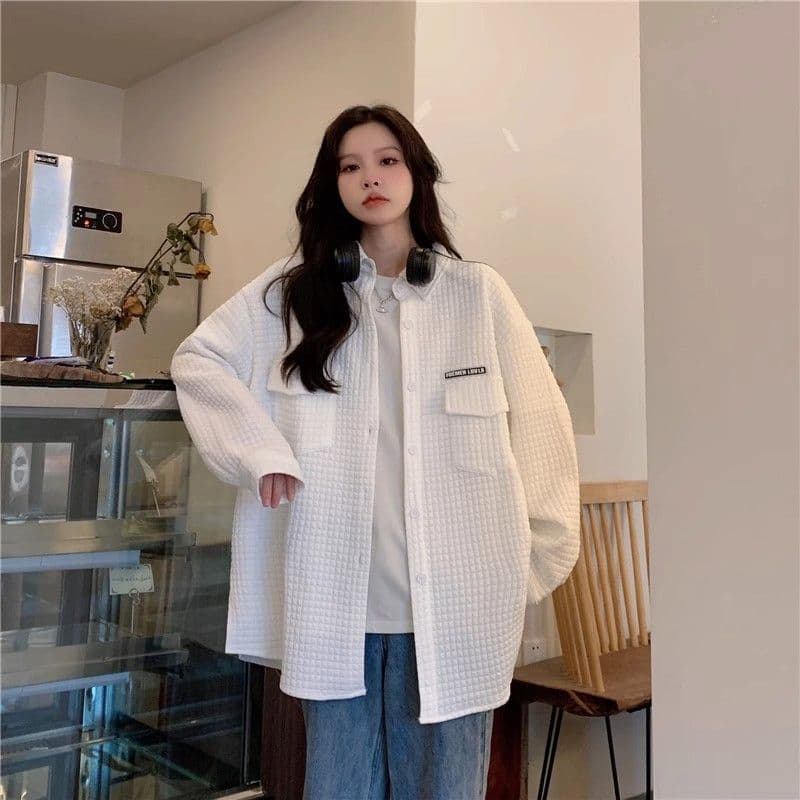 원본 것 가을 의상 아메리칸 조수 브랜드 디자인 센스 후아 남편 그리드 셔츠 맨위 여성 루즈핏 긴팔 재킷 트렌디 상세 이미지 12