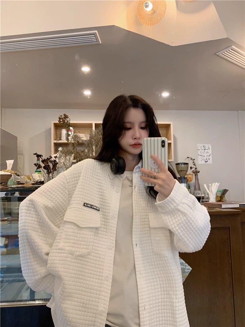 원본 것 가을 의상 아메리칸 조수 브랜드 디자인 센스 후아 남편 그리드 셔츠 맨위 여성 루즈핏 긴팔 재킷 트렌디 상세 이미지 13