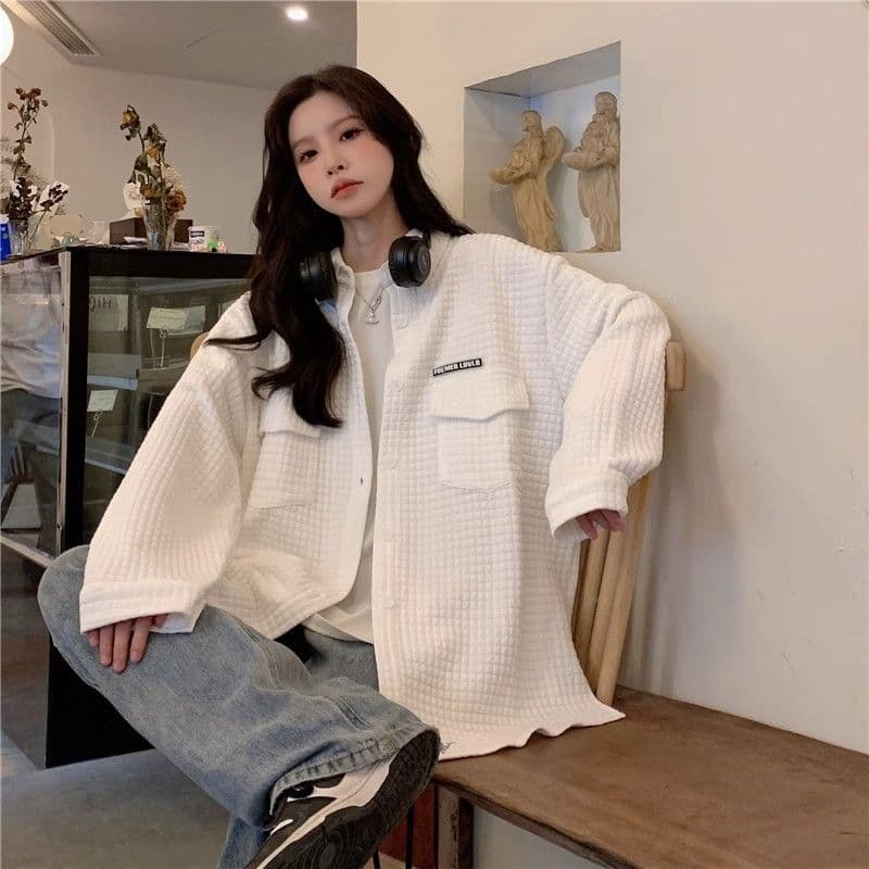 원본 것 가을 의상 아메리칸 조수 브랜드 디자인 센스 후아 남편 그리드 셔츠 맨위 여성 루즈핏 긴팔 재킷 트렌디 상세 이미지 16