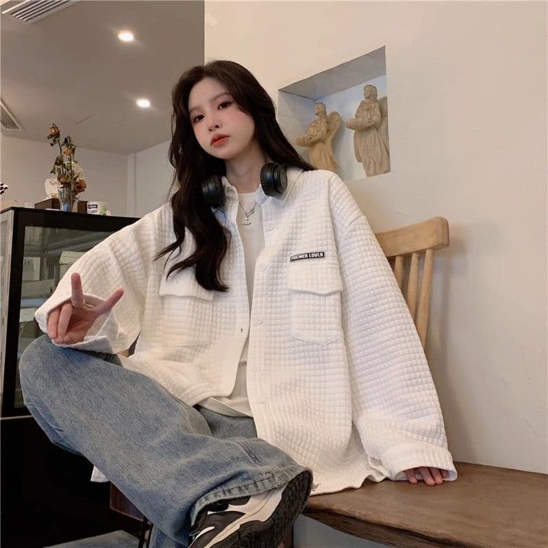 원본 것 가을 의상 아메리칸 조수 브랜드 디자인 센스 후아 남편 그리드 셔츠 맨위 여성 루즈핏 긴팔 재킷 트렌디 상세 이미지 18