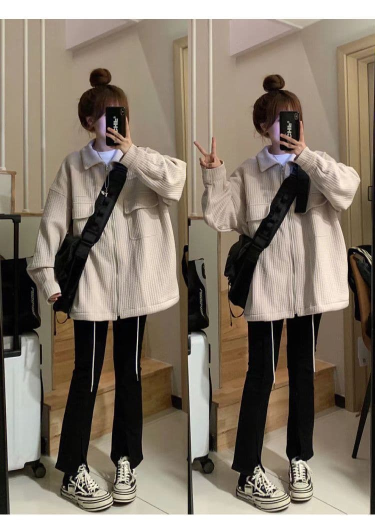 털 루트 자수 거리 레트로 알파벳 자수 펌프 로프 재킷 여자 학생 가을 후아 남편 그리드 재킷 맨위 트렌디 상세 이미지 5